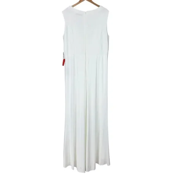 Mac Duggal NWT Draped Side Knot Jersey Gown Rhinestone Ring White Size 20 - Picture 4 of 11